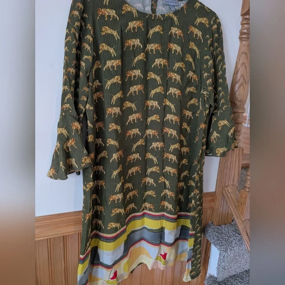 Anthropologie Conditions Apply Luisetta Tiger Print Tunic Dress Size‎ Medium
